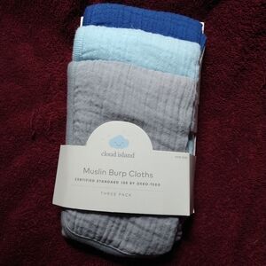 NWT Cloud Island Muslin Cotton Baby Burp cloths Blue and Gray Set Of 3